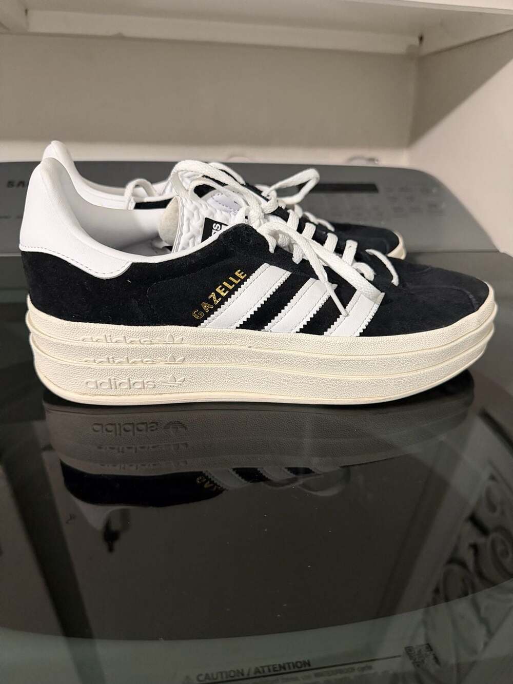 Adidas men’s Gazelle Bold Platform Sneakers Black White HQ6912